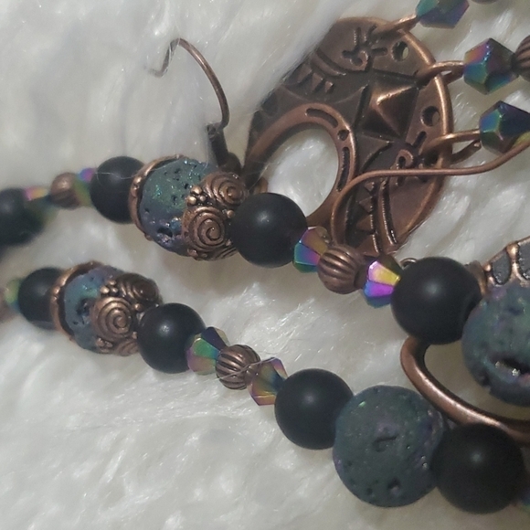 Vintage boho brass necklace and earrings set - Picture 10 of 10